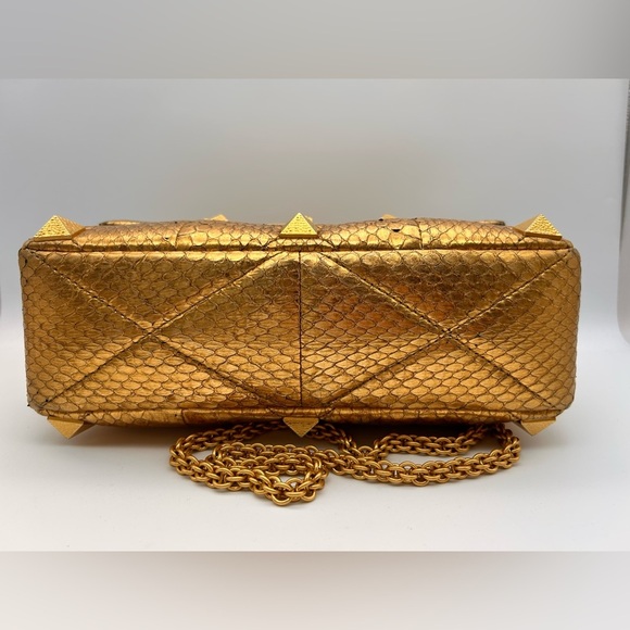 Valentino Roman Stud metallic gold python leather Bag Large Full Set - Picture 11 of 16
